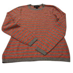 Country Shop Striped Cashmere Crew Sweater, Gray Orange, M